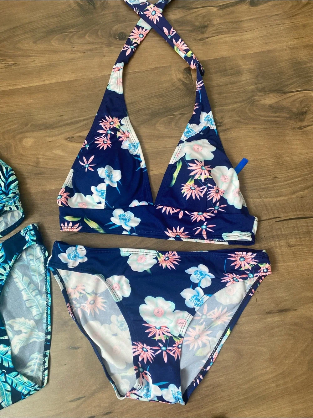 Navy Floral Two-Piece Halter Swim Set